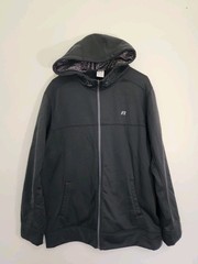 Russell Mens Hooded Jacket Full Zip Fleece Lined Black Inside Pockets Size 3XL