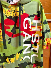 HUSTLE GANG Short Sleeve Mesh Hoodie Size Medium Mens Kenya drawstring colorful