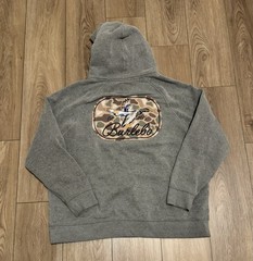 Burlebo Duck Camo Logo Hoodie Gray Pullover Fleece Men’s Large Hunting Excellent