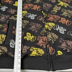 Y2K Paco Jeans Hoodie XXL Black Allover Print Logo Full Zip Pockets Fleece Lined