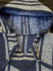 Royal Blue Striped Grunge Knit Sweatshirt Pullover Hoodie | Unisex Size S