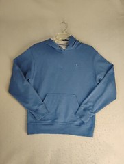 Champion Mens Sweatshirt Medium Blue Hooded Long Sleeve Knit Logo Pullover