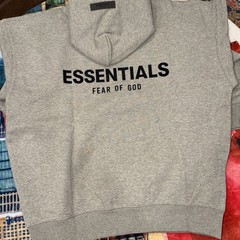 FOG Essentials Pullover Fleece Sweatshirt Hood Dark Grey Oatmeal Large