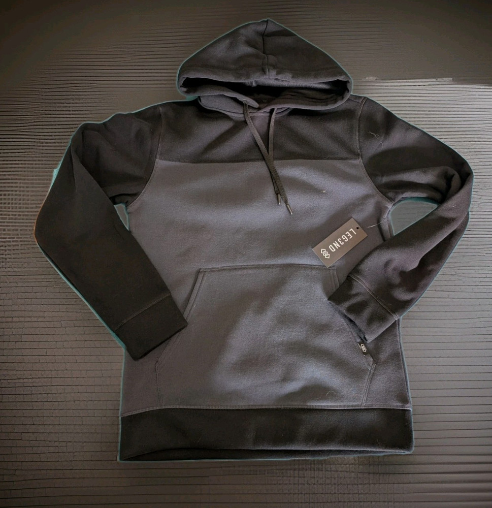 LEG3ND Outdoor Men’s Blue Black Fleece Pullover Hoodie Long Sleeve Medium or Sm