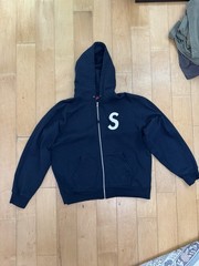 Supreme Navy Big S Embroidered Zip Up Hoodie Size Large