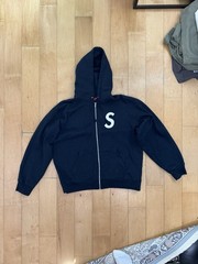 Supreme Navy Big S Embroidered Zip Up Hoodie Size Large