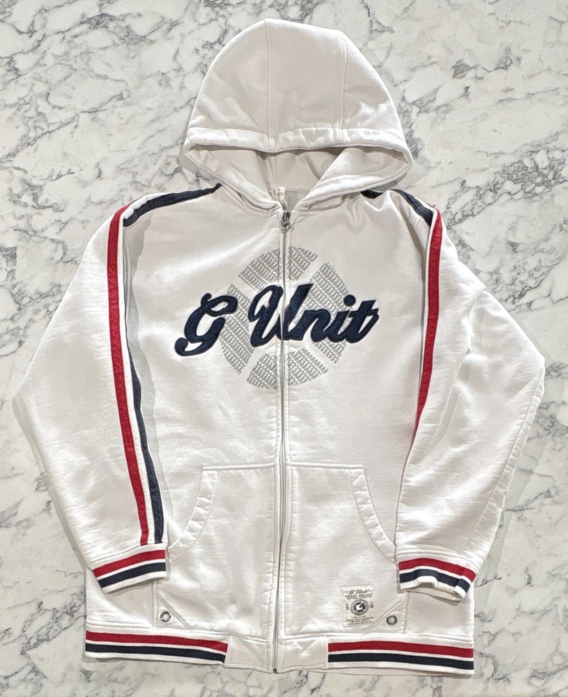 White G Unit Full Zip Hoodie, Heavy Weight, Warm
