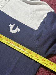 True Religion Hoodie Mens Medium Blue White Color Block 1/4 Button Up Sweater