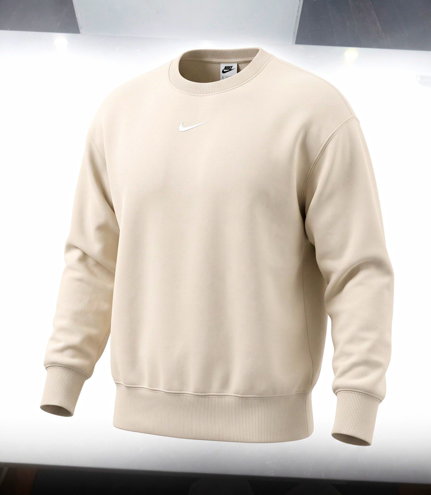 Nike Beige Crewneck Fleece Pullover Sweatshirt Embroidered Logo mens Size S