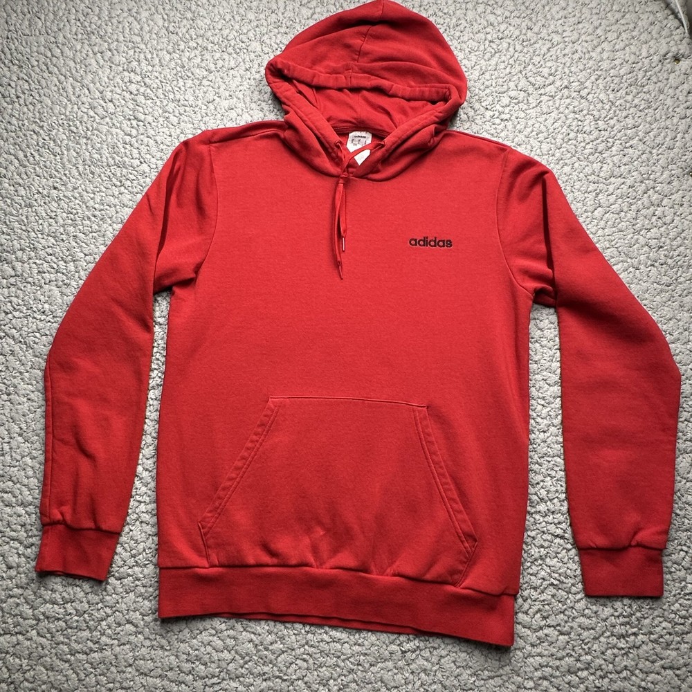 Adidas Hoodie Mens Medium Red Basic Long Sleeve Minimalist Logo Drawstring