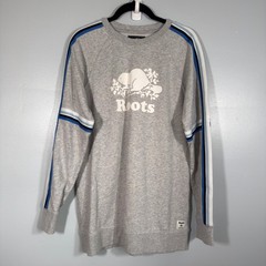 Roots French Terry Athletic Stripe Sleeve Crewneck Sweatshirt Gray Small