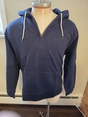 Mens J Crew W&B Heavy Twill Half Zip Hoodie Blue Size XL