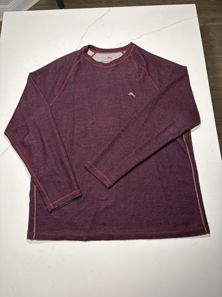Tommy Bahama Sweatshirt Mens L Coral Pink Cotton Crewneck Pullover Logo Boxy