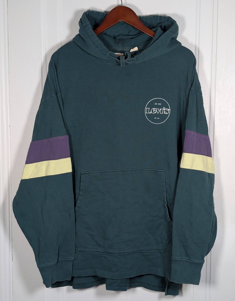 Levi’s Hoodie Mens Size XL Pullover Sweatshirt Kangaroo Pocket Green Purple