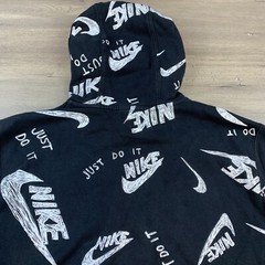 Nike Sportswear Club Hoodie Drawn Logo All Over Print Men’s Large Black/White