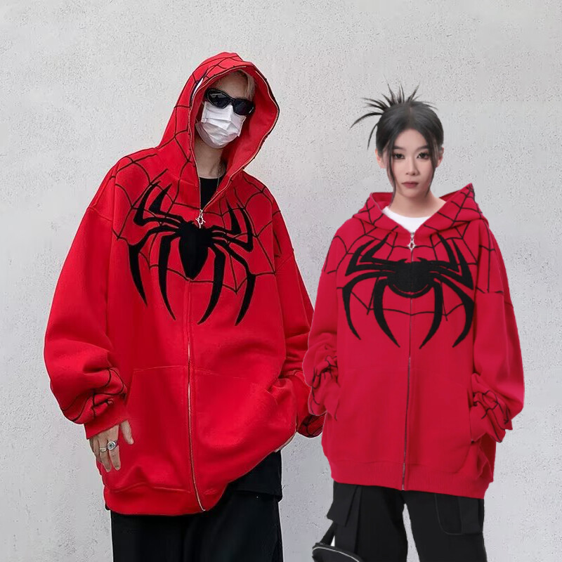 Spider-Man Unisex Oversized Hoodie Full Zip Hooded Sweatshirts Embroider Jacket