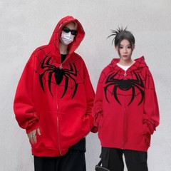 Spider-Man Unisex Oversized Hoodie Full Zip Hooded Sweatshirts Embroider Jacket
