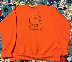 Gildan Mens Heavy Blend Crewneck Sweatshirt Sz M Orange With A Letter S In Blue