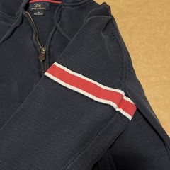 Brooks Brothers 346 Mens Navy Blue Full Zip Hoodie Medium Red White Arm Stripes