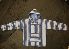 Royal Blue Striped Grunge Knit Sweatshirt Pullover Hoodie | Unisex Size S
