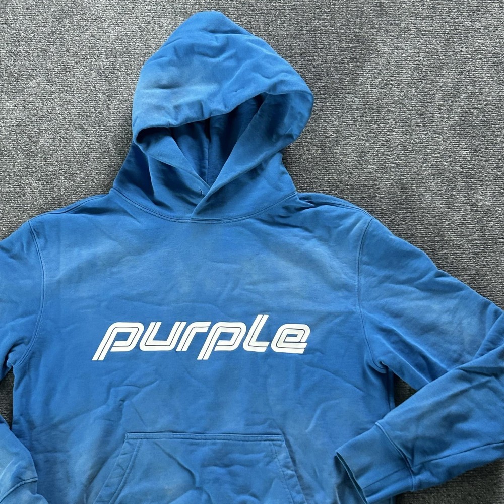 Purple Brand Hoodie Mens Small Blue Graphic Logo Pullover Fleece Sweatshirt