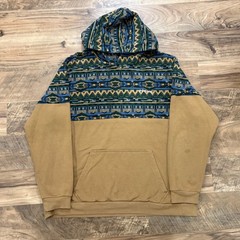 Columbia Fleece Hoodie Mens XXL Tan Aztec Geometric Pullover Outdoor Sweater