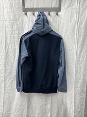 adidas Mens Small Cotton Blend Hoodie Blue Striped Sleeves Front Pocket