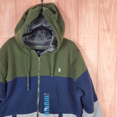 US Polo Assn Full Zip Sweatshirt Mens Sz 2XL Hooded Heavy Sherpa Lined