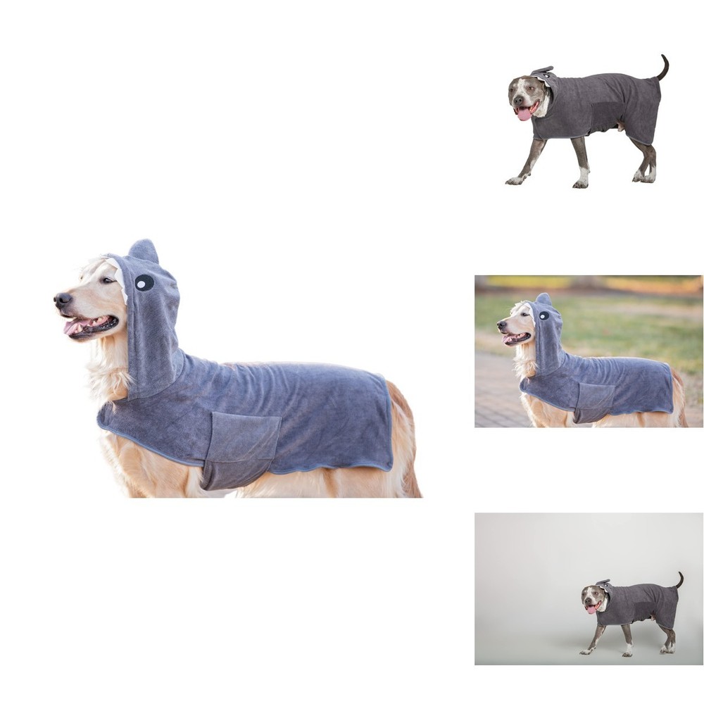 BoxDog Wearable Microfiber Dog Towel Hoodie Medium Grey Shark