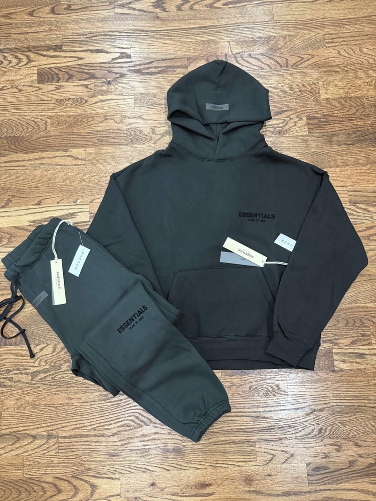 NEW Fear of God Essentials Set Hoodie & Sweatpant Stretch Limo Black Size XS-XL