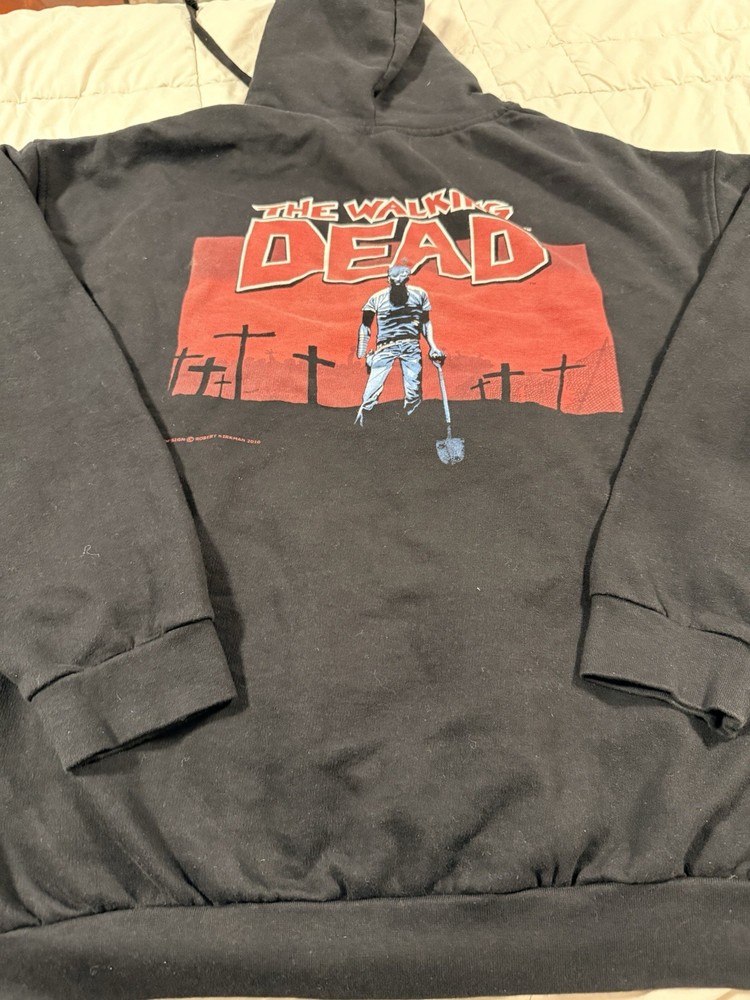 The Walking Dead Hoodie Full Zip Sweatshirt Men XXL 2XL Black Hooded Dual Logo