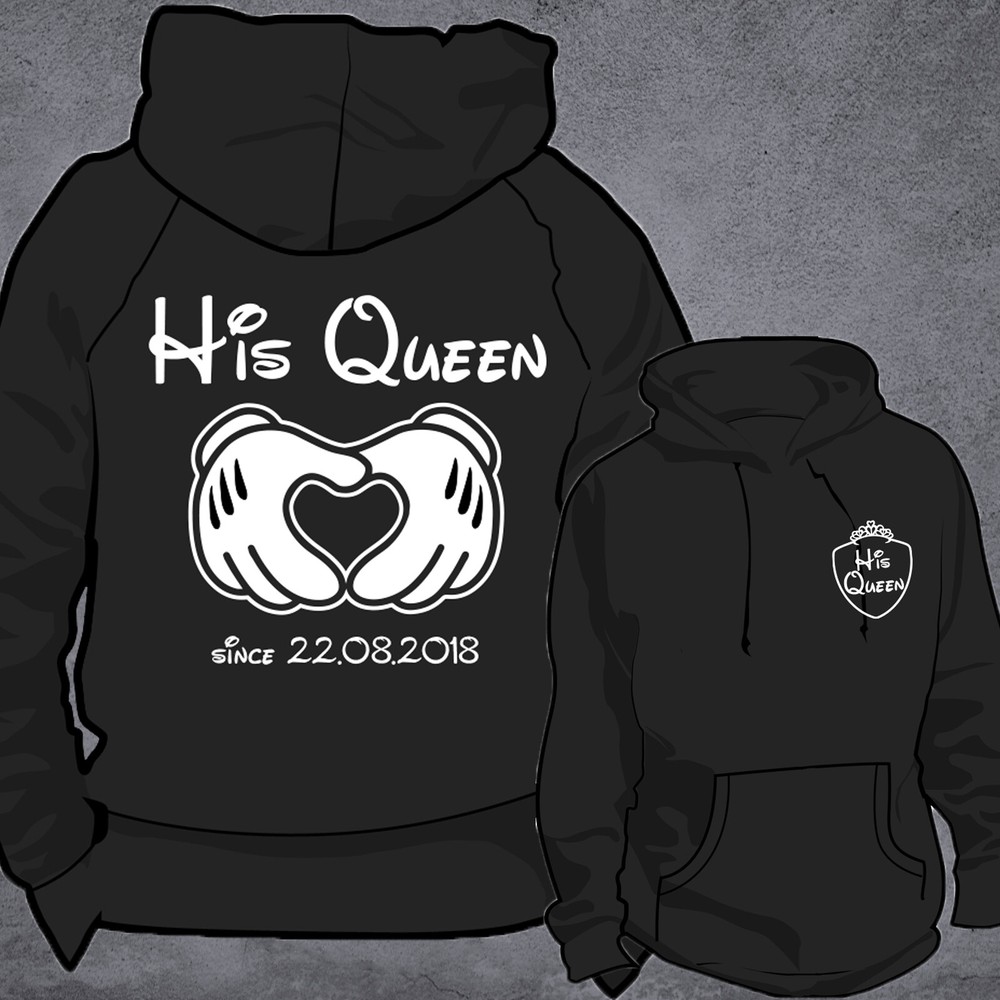 Her King His Queen Hoodie Hooded Pullover Partner Couple Black Sizes XXS-5XL