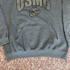 USMC United States Marine Corps Heather Grey Puff Letter Hoodie Sweatshirt XL