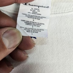 Champion Reverse Weave Sweatshirt Mens Large White Allover Logo Fleece Graphic