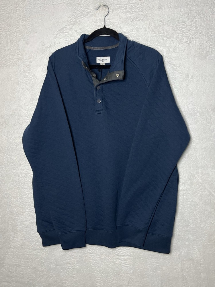 Goodfellow Quilted Pullover Snap Mock Neck Sweatshirt Blue Mens L NWT