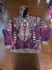 DYKHMILY UNISEX RED/GOLD ANUBIS ANCIENT EGYPT PATTERN HOODIE PULLOVER Large Read