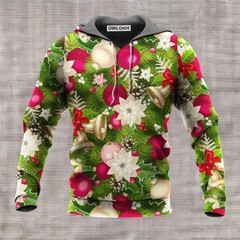 Christmas Fir Tree And Poinsettia Flowers Hoodie