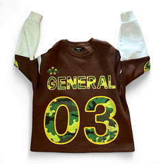 Men’s S Brown/White Crew Neck Pullover Sweatshirt Camo Graphic Print Soldier
