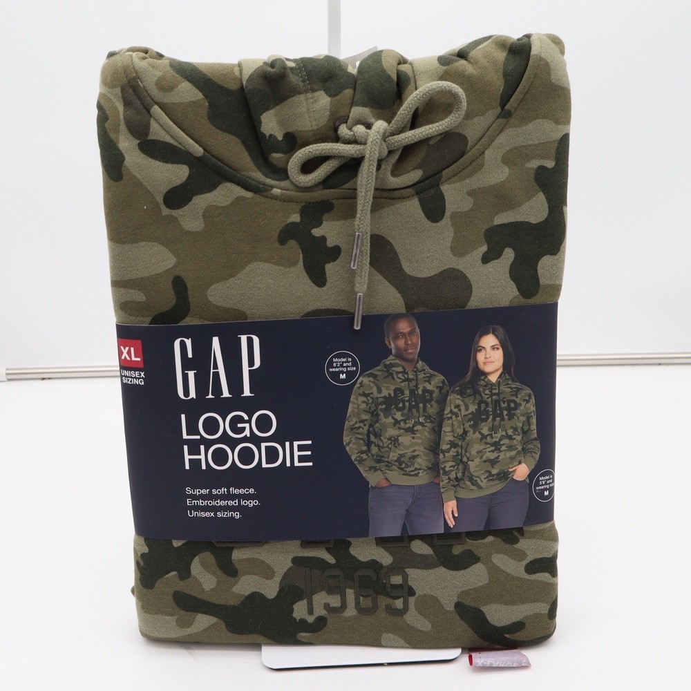 GAP Hoodie Unisex XL Olive Camo Embroidered Logo Fleece NEW
