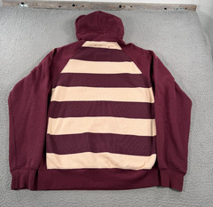 Triple Five Soul Hoodie Men XL Maroon Beige Striped Wolf Print Hooded Sweatshirt