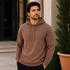 100% Combed Cotton Lightweight Brown Hoodie Garment Dyed Pullover All Seasons