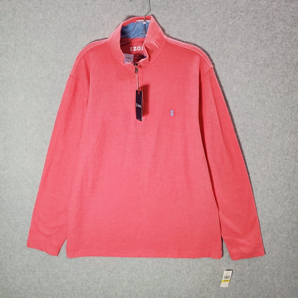 IZOD Men Sweatshirt Medium Coral Advantage Performance Hampton 1/4 Zip NWT
