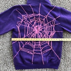 No Owners Full Hood Zip Up Hoodie Adult Size S Spider Cross Print Purple Cotton