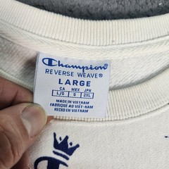 Champion Reverse Weave Sweatshirt Mens Large White Allover Logo Fleece Graphic