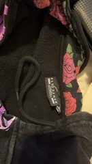 Fleece Scher Men’s L Black Full Zip Fleece Hoodie Skull Rose Graphic Print