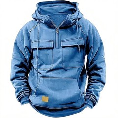 Mens Retro Tactical Sweatshirt Quarter Zip Cargo Pullover Hoodies Pocket Jackets