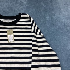 Goodfellow & Co Sweatshirt Mens XL White Black Striped Crew Neck Fleece Lined