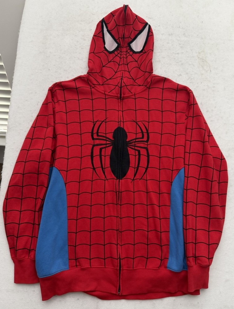 Marvel Spider-Man Full Zip Mask Hoodie Mad Engine Red Blue Web Mens 2XL RARE