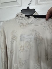 Hollister Beige Floral Pullover Hoodie Men’s M Fleece Cotton Blend Pockets
