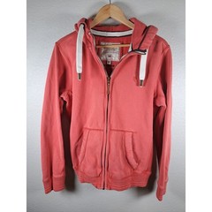 Fat Face Mens Full Zip Hoodie Coral Red Waffle Lined Hood Sweatshirt Medium